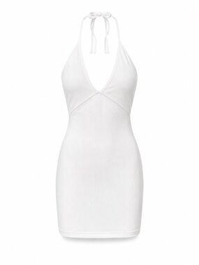 Aritzia Wilfred White Halter Ribbed V-Neck Bodycon Dress